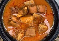 Fufu with Goat light soup and intestines