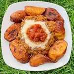 Beans with plantain and gari