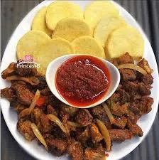 Fried Yam With Goat Meat
