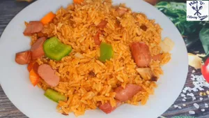 Jollof Rice with Salad& sausage