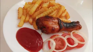 French fries and chicken