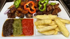 Yam chips with pork chop